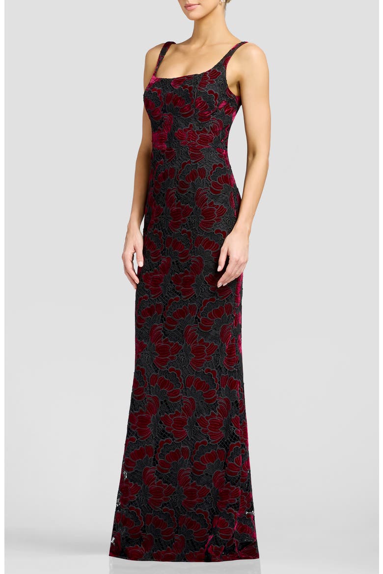 Lorena Floral Velvet Sleeveless Gown, Alternate, color, BURGUNDY MULTI