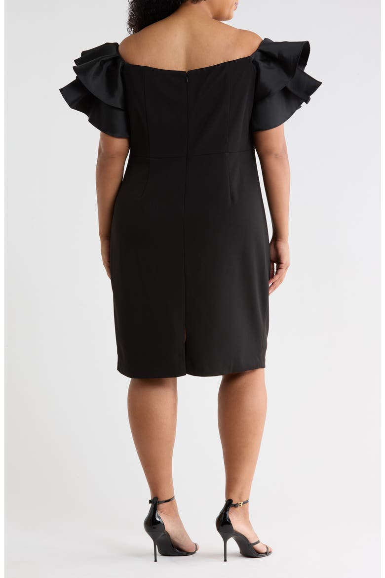 Off the Shoulder Ruffle Sleeve Sheath Dress, Alternate, color, BLACK