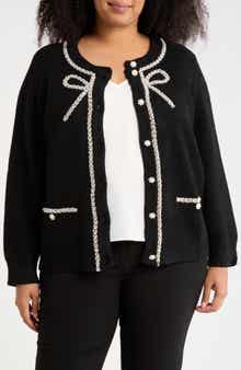 Adrianna Papell Faux Pearl Bow Cardigan
