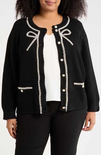 Adrianna Papell Faux Pearl Bow Cardigan