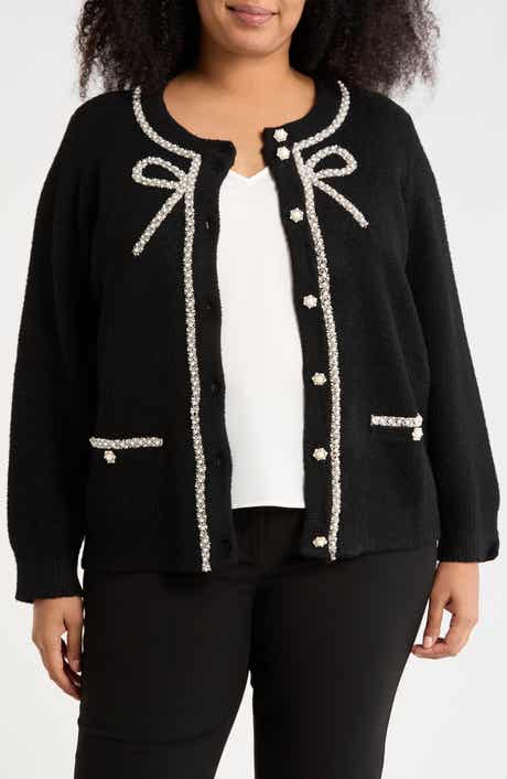 Adrianna Papell Faux Pearl Bow Cardigan
