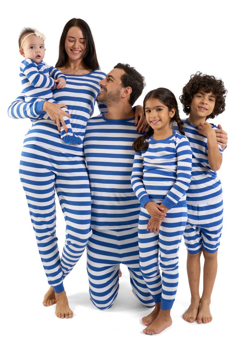 Men's Cotton Striped Matching Family Holiday Pajamas, Alternate, color, Blue & White