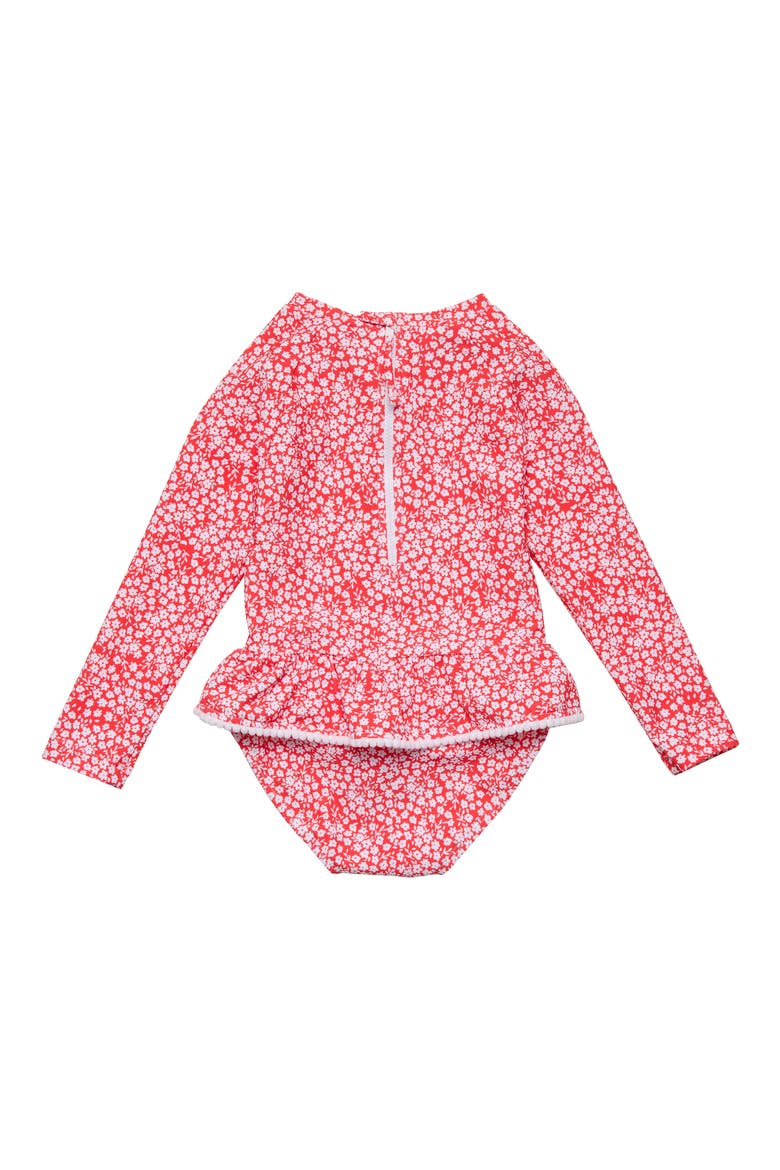 Ditsy Bloom UPF 50+ One-Piece Rashguard Swimsuit, Alternate, color, RED