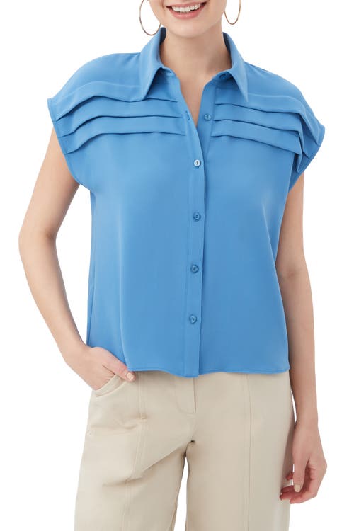 Trina Turk Cheri Cap Sleeve Pleat Front Top In Blue