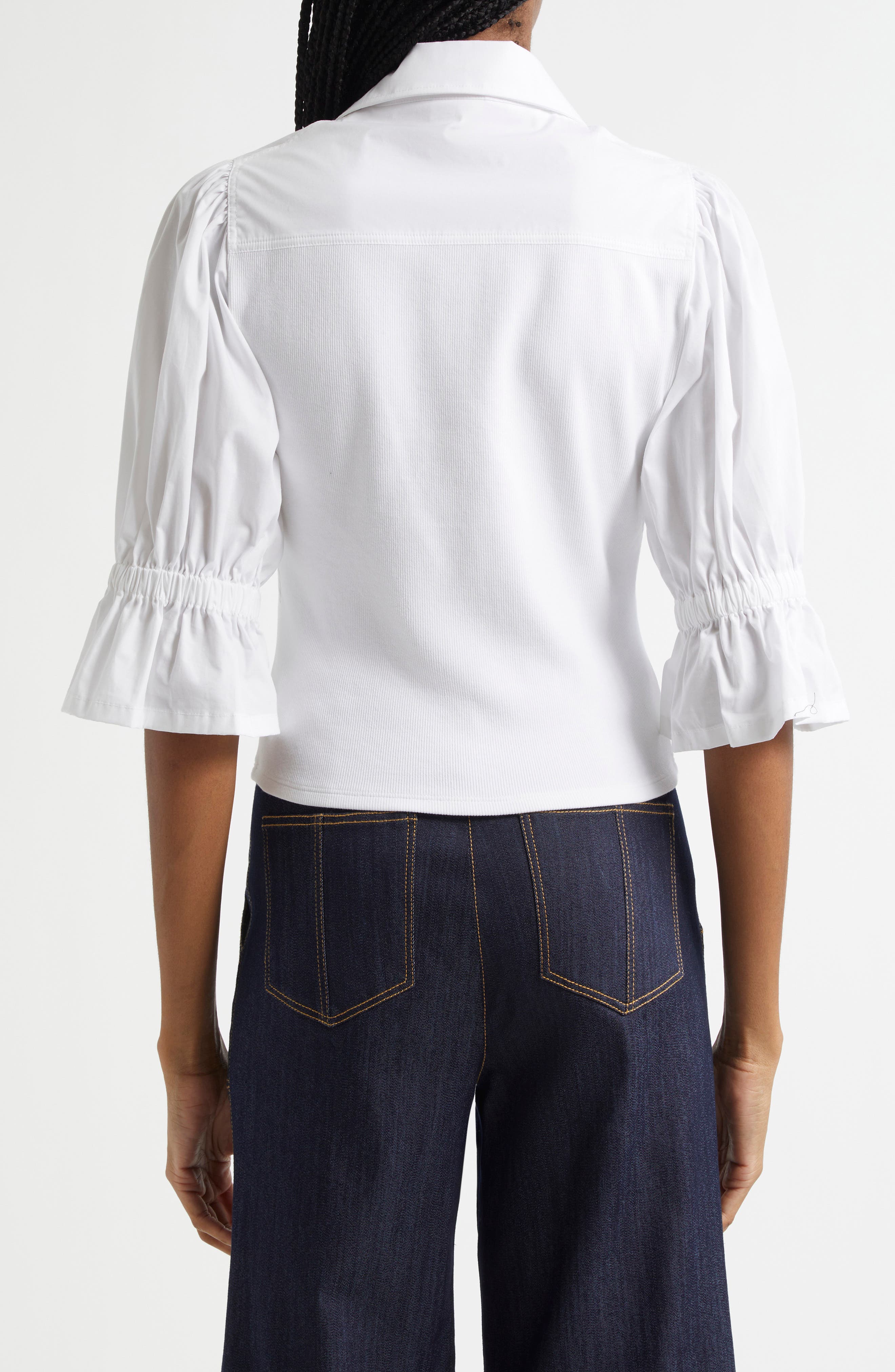 Lyric Mixed Media Stretch Cotton Button-Up Shirt - image 2