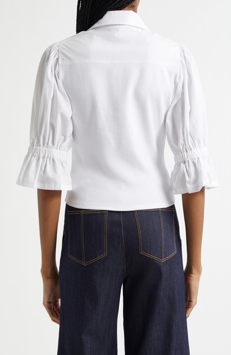 Cinq à Sept Lyric Mixed Media Stretch Cotton Button-Up Shirt, Alternate, color, White