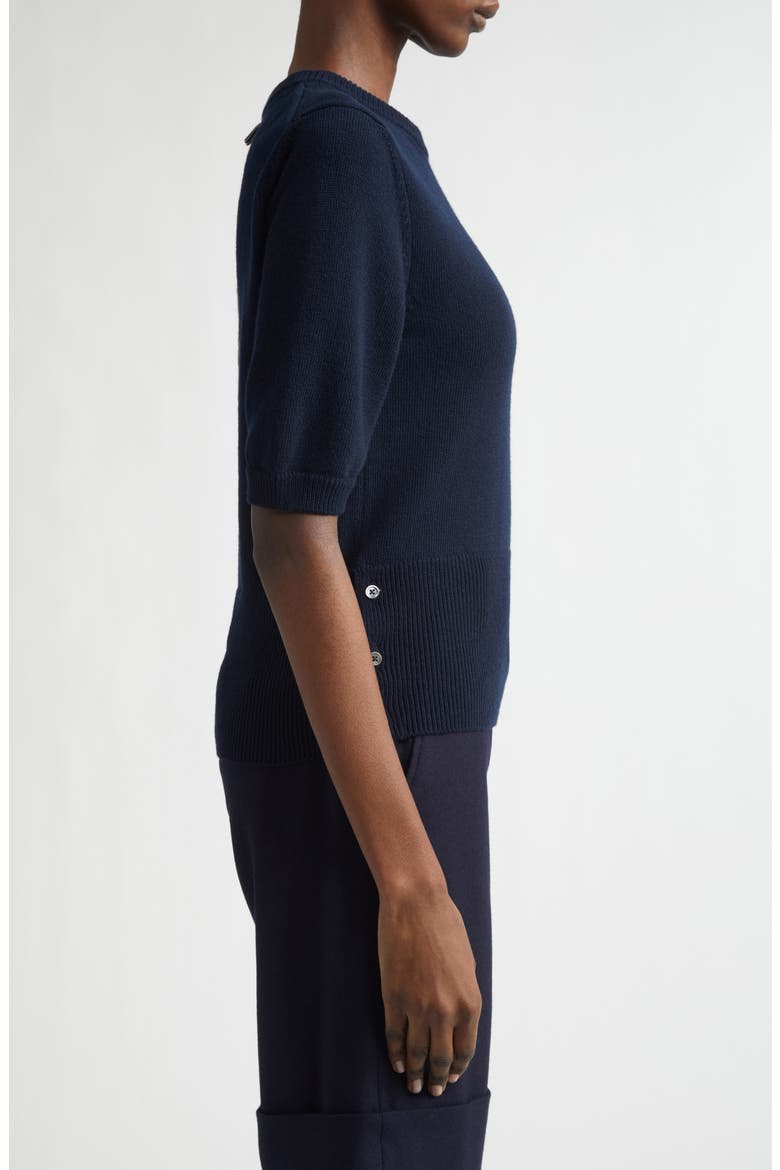Classic Fit 4-Bar Short Sleeve Virgin Merino Wool Sweater, Alternate, color, NAVY