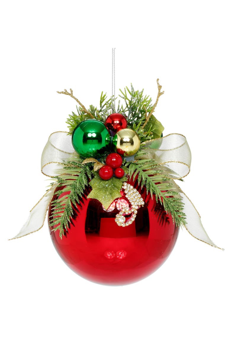 Mark Roberts Floral Jeweled Ball Ornament, Shiny, Red, Main, color, Shiny Red