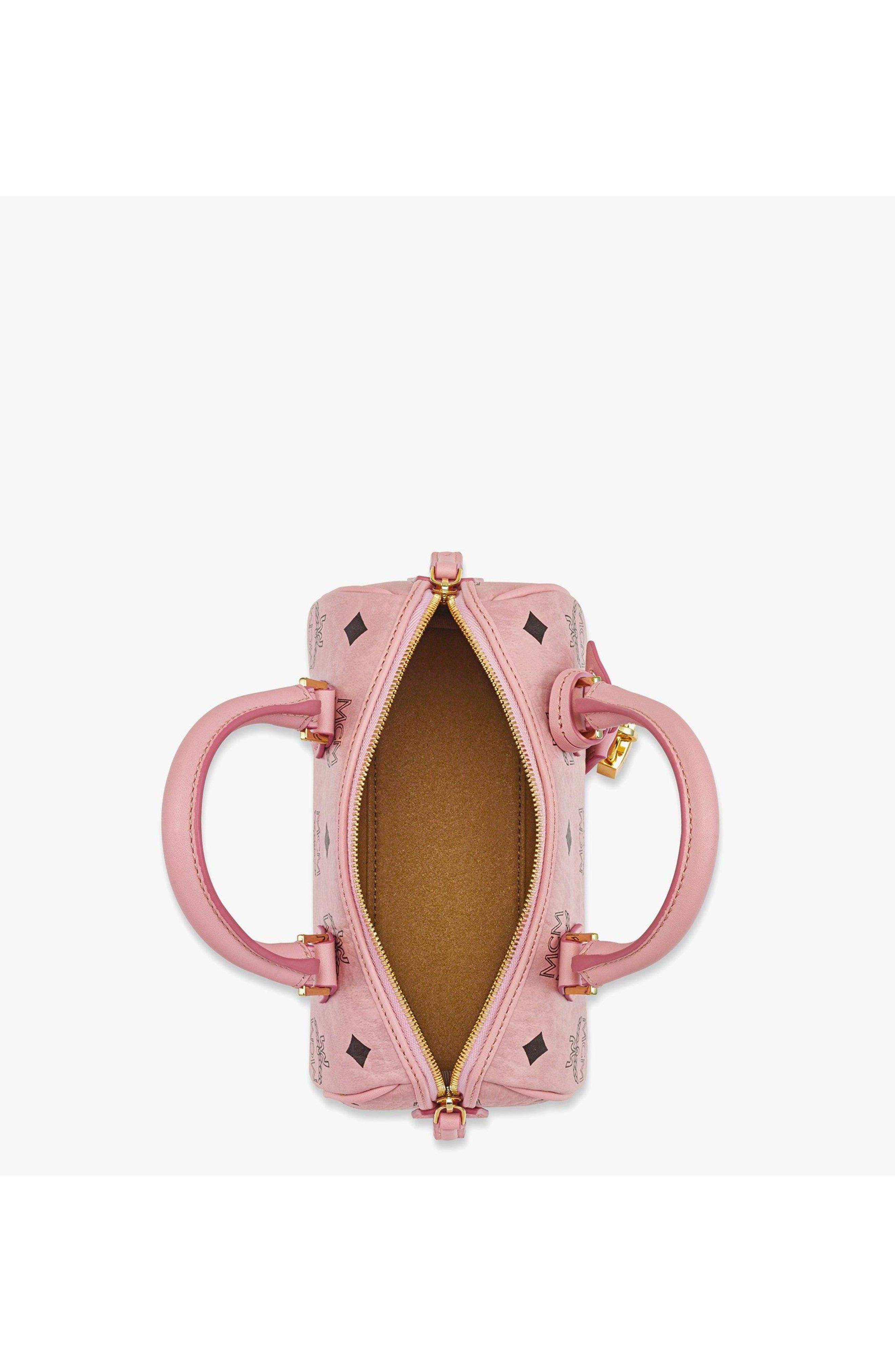 MCM Mini Ella Boston Bag in Visetos, Alternate, color, Soft Pink