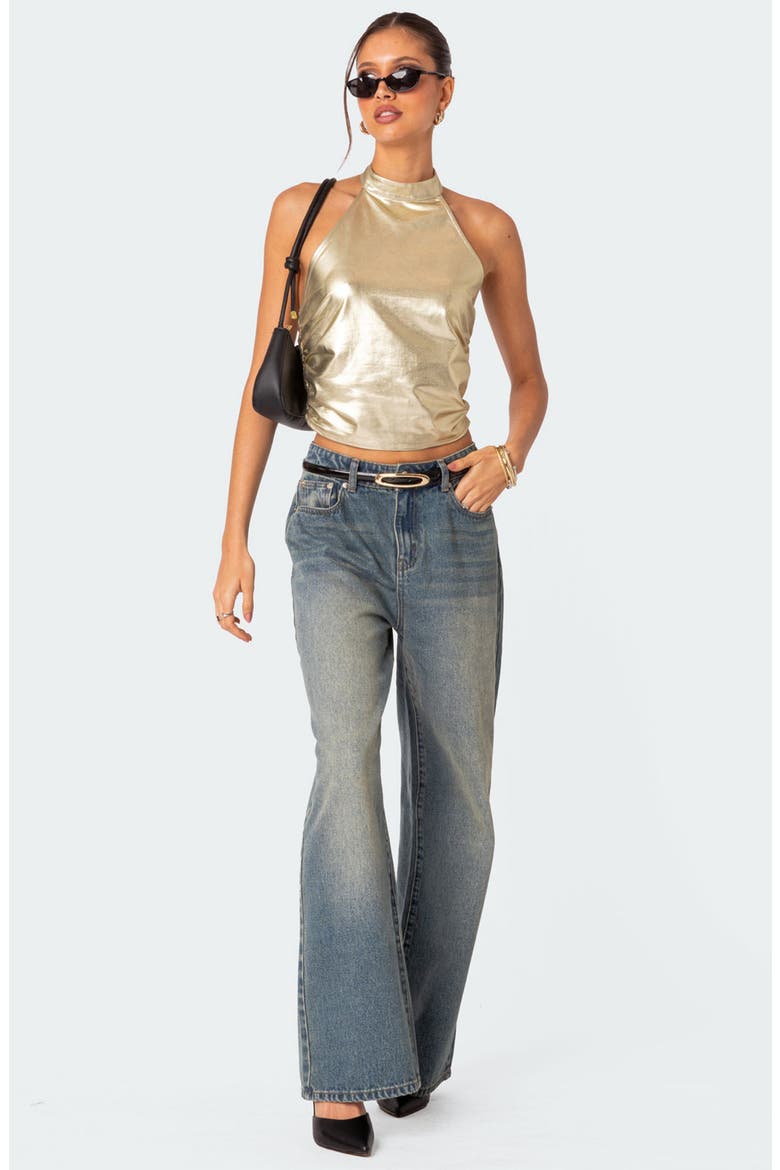 Karter Metallic Halter Neck Crop Top, Alternate, color, GOLD