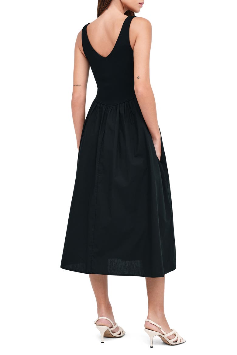 Emmy Mixed Media Midi Dress, Alternate, color, BLACK
