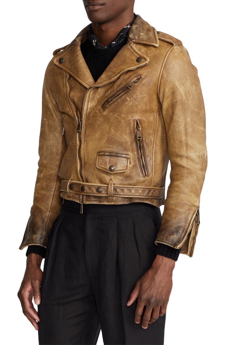 Ralph Lauren Purple Label Locklear Weathered Leather Moto Jacket, Alternate, color,