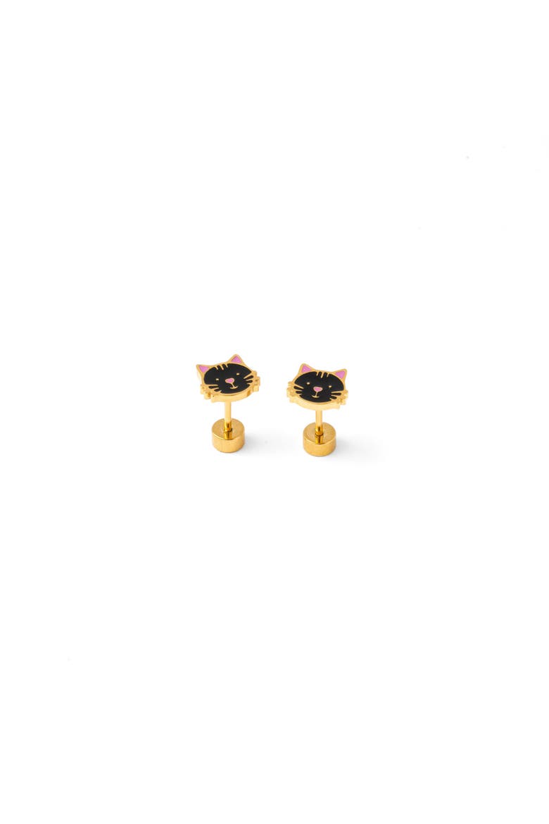 Girls' Black Cat Flatback Stud Hypoallergenic Earrings, Alternate, color, Black