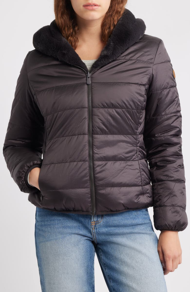 Save The Duck Laila Faux Fur Reversible Water Repellent Puffer Jacket, Alternate, color, Brown Black