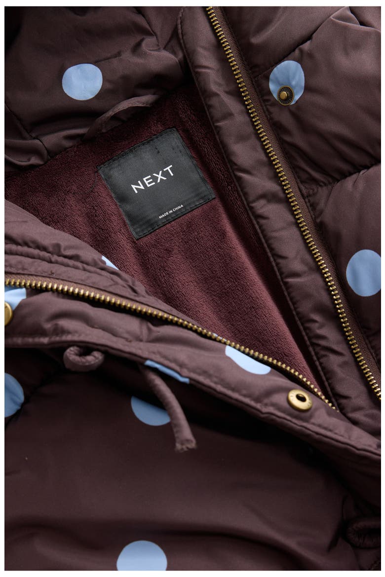Kids' Polka Dot Puffer Coat, Alternate, color, BROWN
