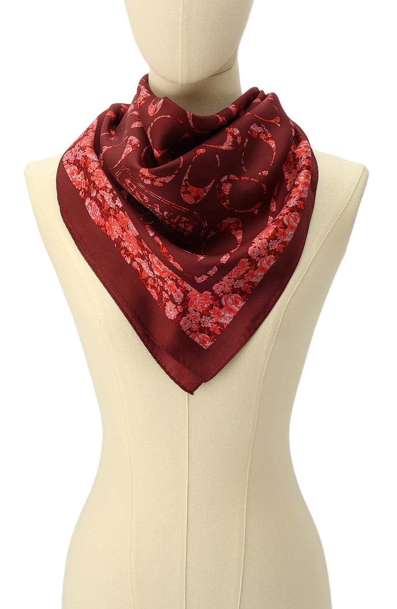 COACH Signature Logo Roese Meadow Square Silk Scarf, Alternate, color, 