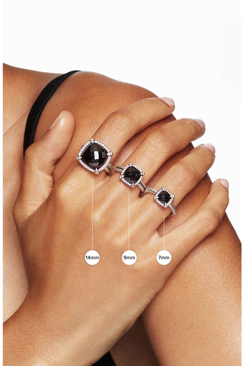 Petite Chatelaine® Pavé Bezel Ring with Semiprecious Stone and Diamonds, Alternate, color, SILVER PAVE/ RED GARNET
