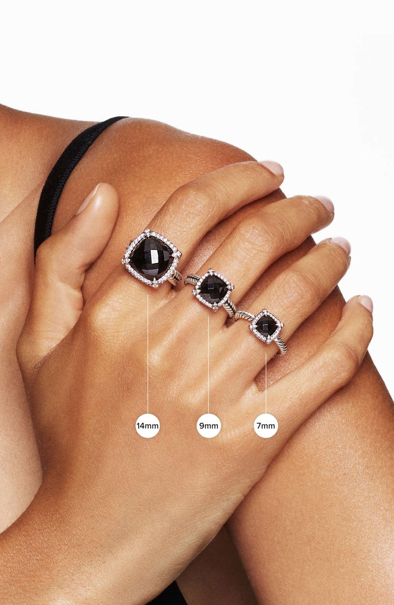 David Yurman Petite Chatelaine<sup>®</sup> Pavé Bezel Ring with Semiprecious Stone and Diamonds, Alternate, color, Silver Pave/ Black Onyx