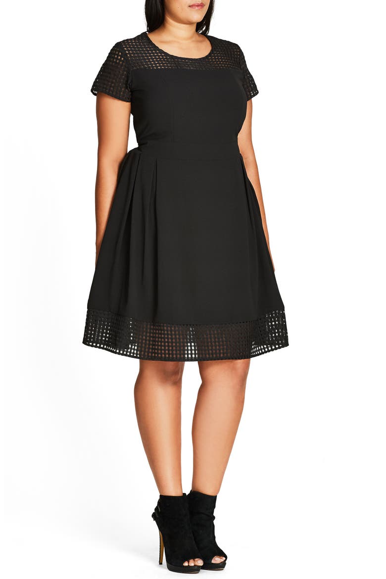 Sweet Texture Fit & Flare Dress, Alternate, color, BLACK