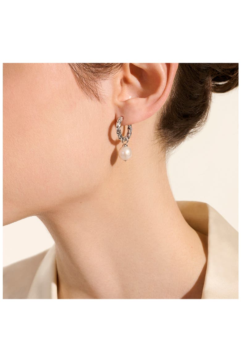 JH Essentials Pearl Hoop Earrings, Sterling Silver, 16mm, Alternate, color, SILVER
