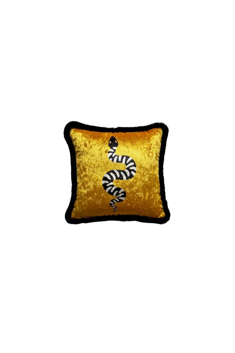Serpiente Crushed Velvet Throw Pillow, Main, color, Saffron