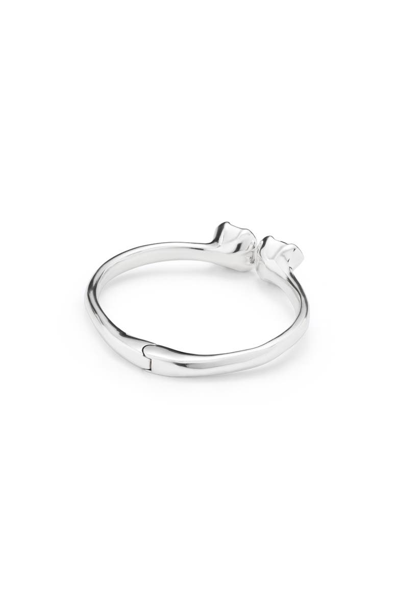 Sterling Silver-Plated Bangle Bracelet with Inner Spring and Two Blue Crystals, Alternate, color, Silver