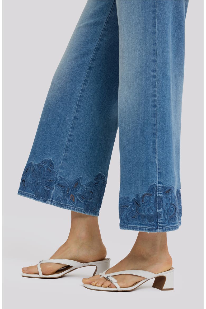 Teresa Floral Hem High Waist Ankle Wide Leg Jeans, Alternate, color, PORT SEA