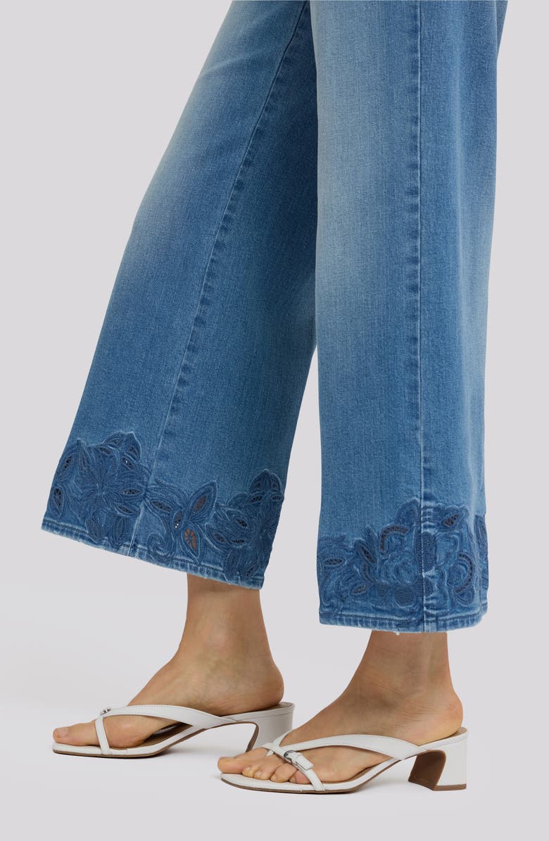 NYDJ Teresa Floral Hem High Waist Ankle Wide Leg Jeans, Alternate, color, Port Sea