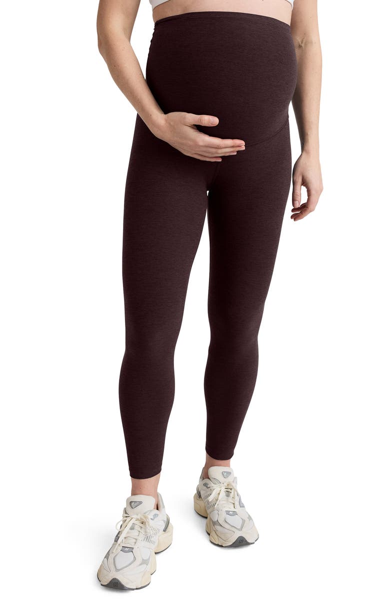 Beyond Yoga Empire Waist Maternity Leggings, Main, color, Dark Chocolate Heather