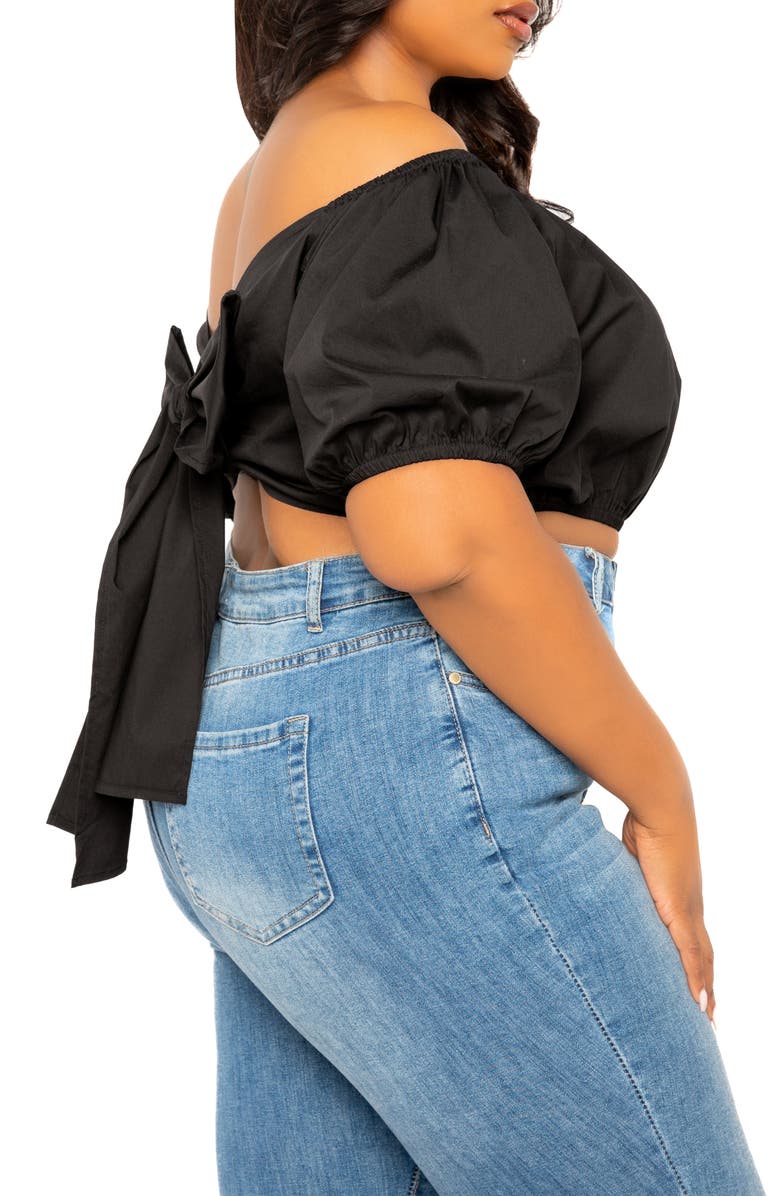 BUXOM COUTURE Off the Shoulder Bow Back Crop Top, Alternate, color, 