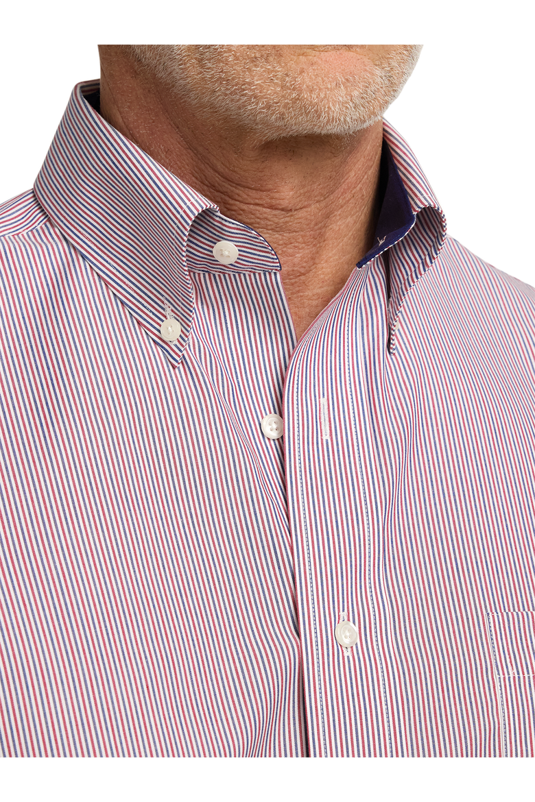Cotton Buttondown Collar Broadcloth Classic Contrast Trim Button Cuff Long Sleeve Shirt, Alternate, color, Red