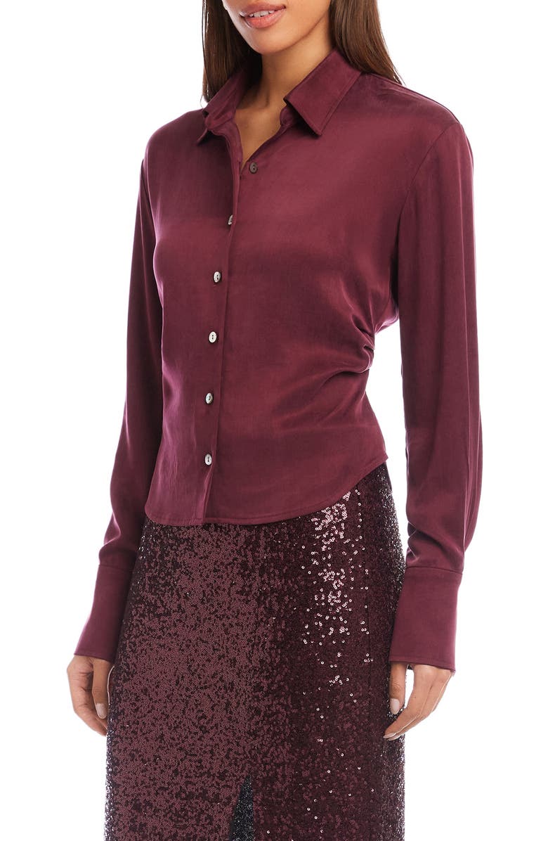 FIFTEEN TWENTY Tawnie Side Pleat Satin Button-Up Shirt, Alternate, color, Wine