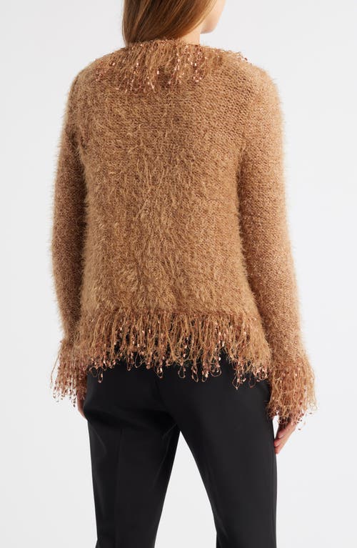Anne Klein Fring Open Front Cardigan In Brown