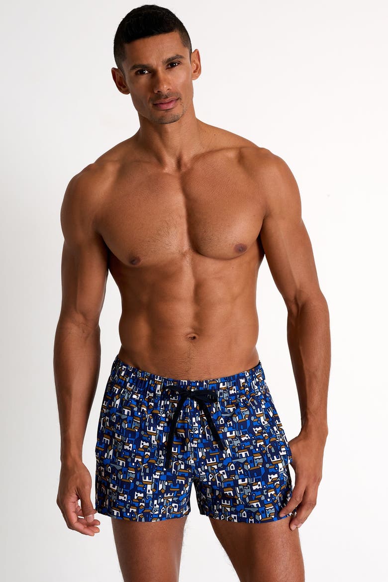 Short fit, stretch and quick dry swim trunks, Alternate, color, Print