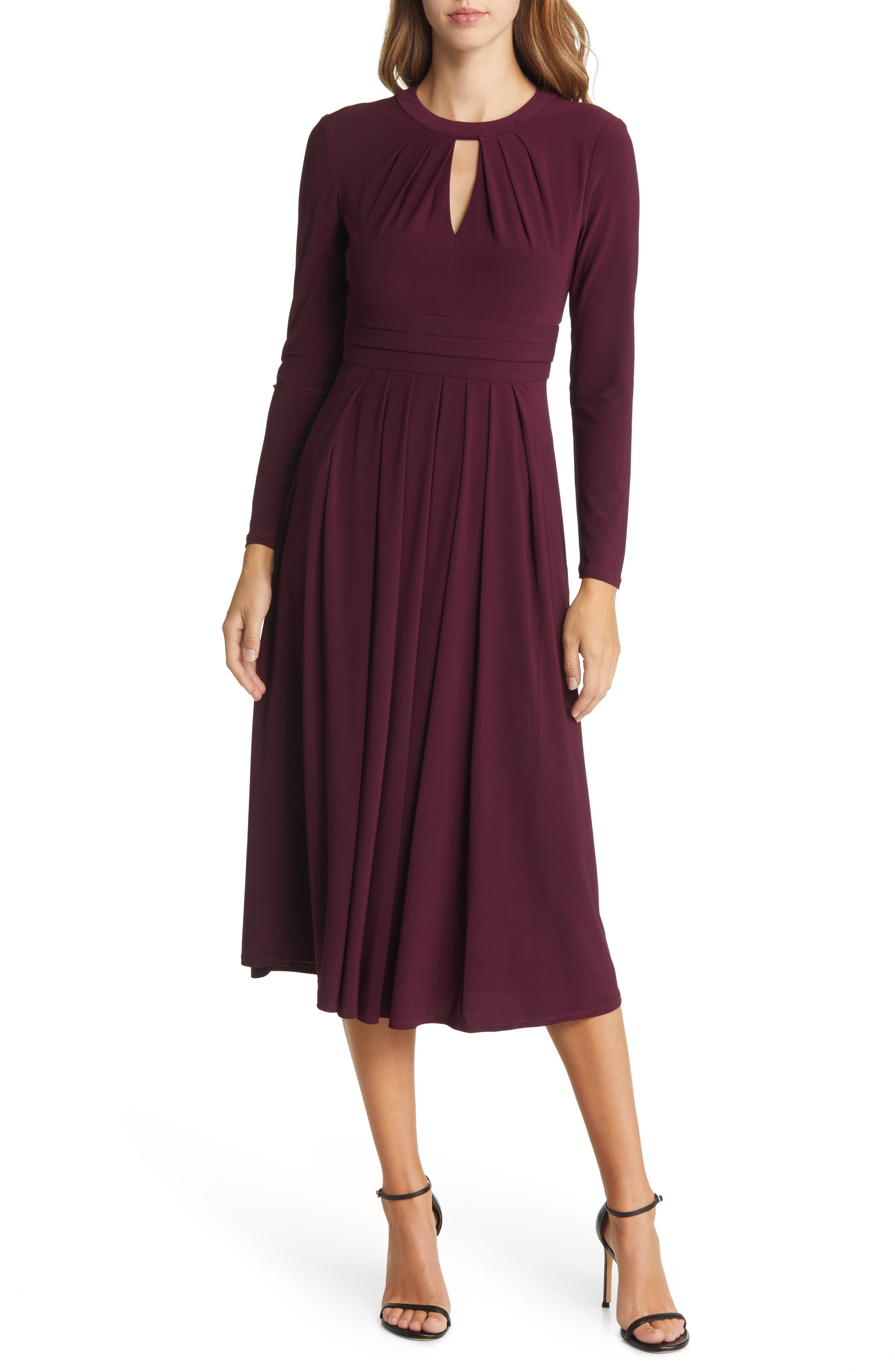 Eliza J Pleated Keyhole Cutout A-Line Dress