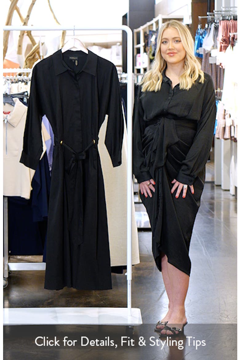 Drawstring Waist Stretch Midi Shirtdress video