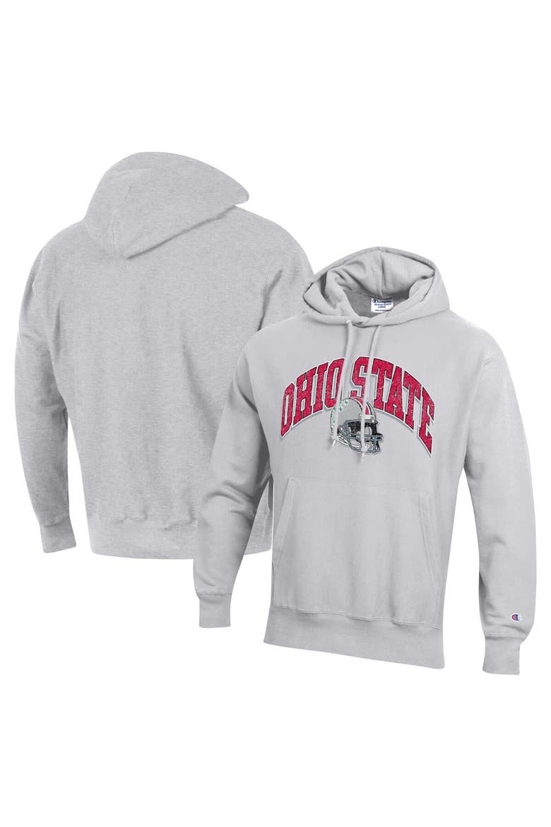 Men's Champion Heather Gray Ohio State Buckeyes Vault Late Night Reverse Weave Pullover Hoodie, Main, color, Heather Gray