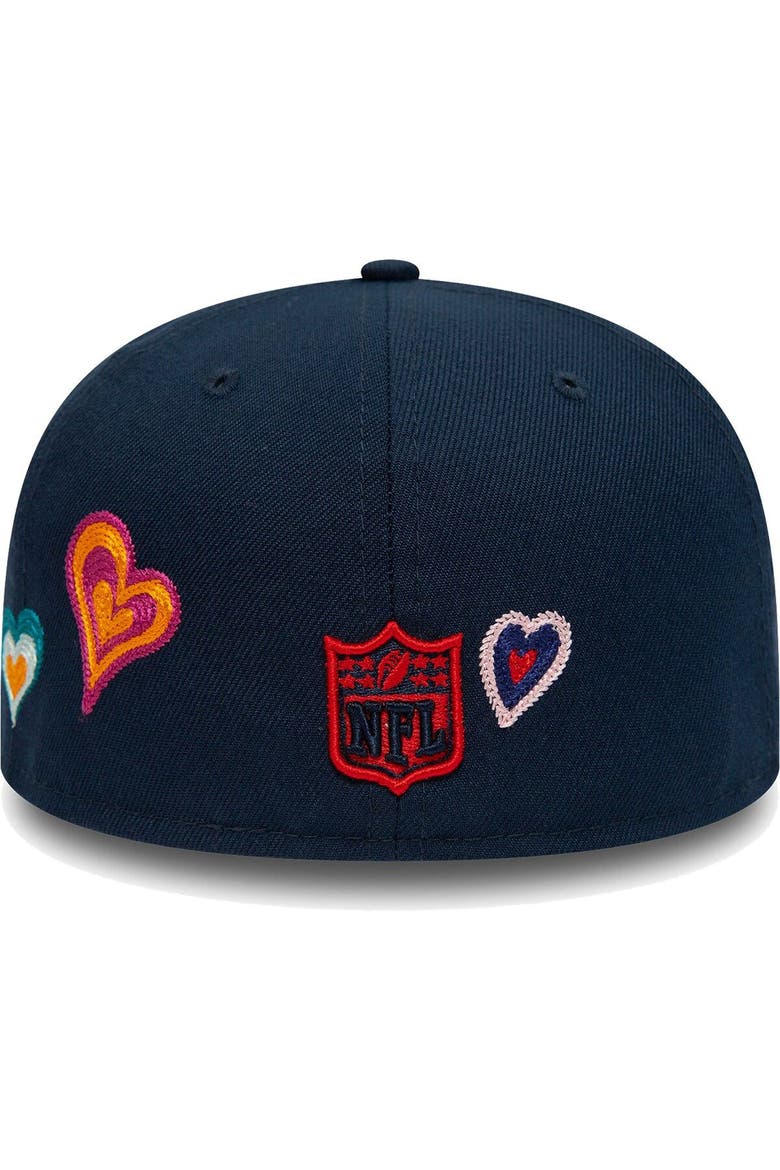 Men's New Era Navy New England Patriots Chain Stitch Heart 59FIFTY Fitted Hat, Alternate, color, Navy