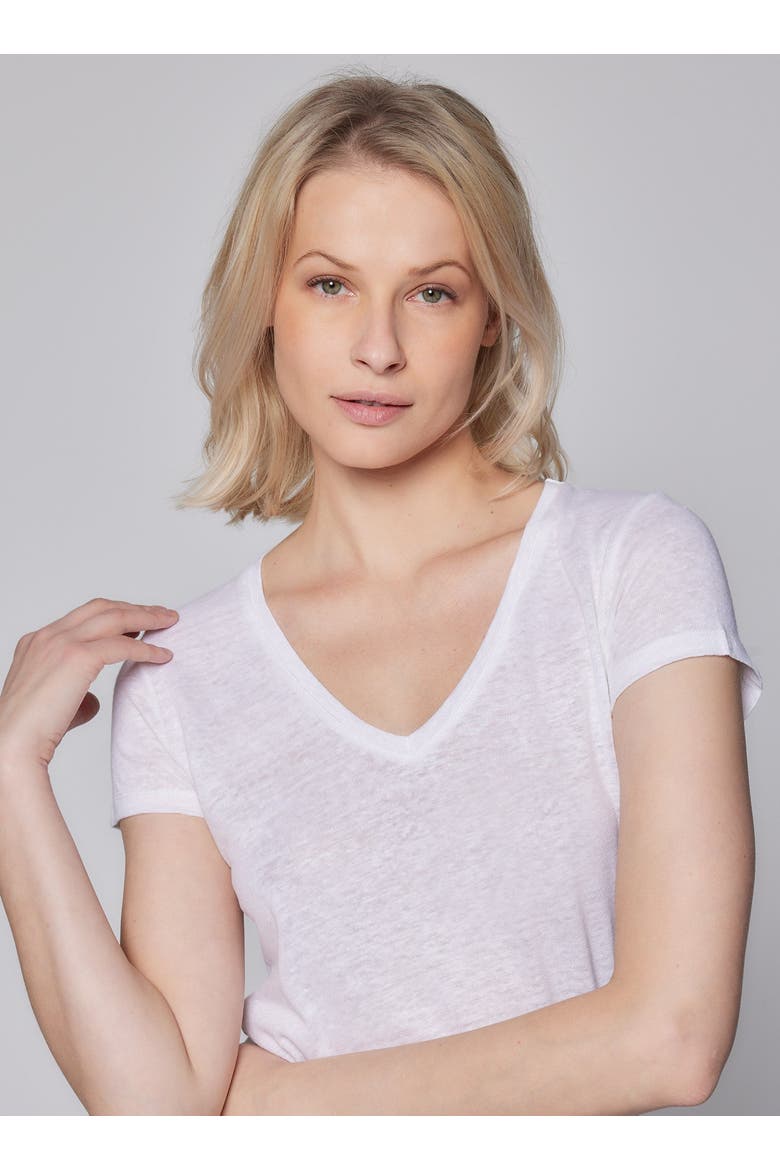 Stretch Linen Short Sleeve V-Neck T-Shirt, Alternate, color, BLANC
