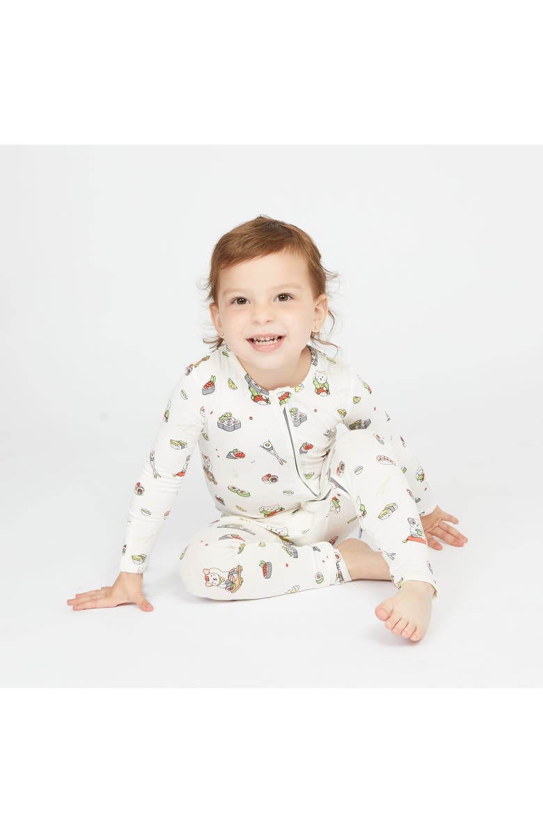 Bellabu Bear Kids' Sushi Lucky Cat Fitted One-Piece Convertible Pajamas, Alternate, color,