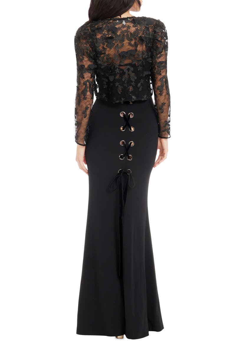 Andra Appliqué Puff Sleeve Sheer Jacket, Alternate, color, BLACK