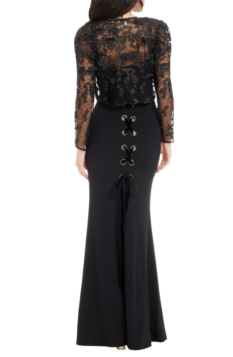 Dress the Population Andra Appliqué Puff Sleeve Sheer Jacket, Alternate, color, Black