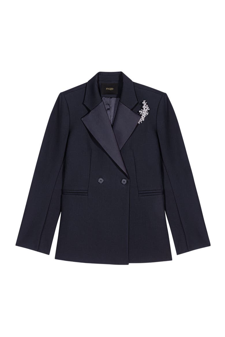 Suit jacket with brooch, Alternate, color, Black