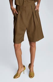 Kenneth Cole Pleated Linen Bermuda Shorts