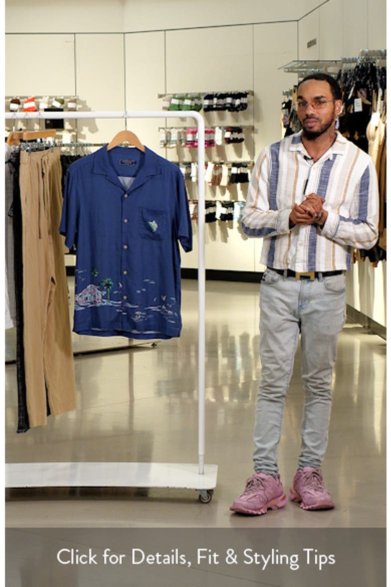 Scenic Print Short Sleeve Linen Blend Cabana Shirt video