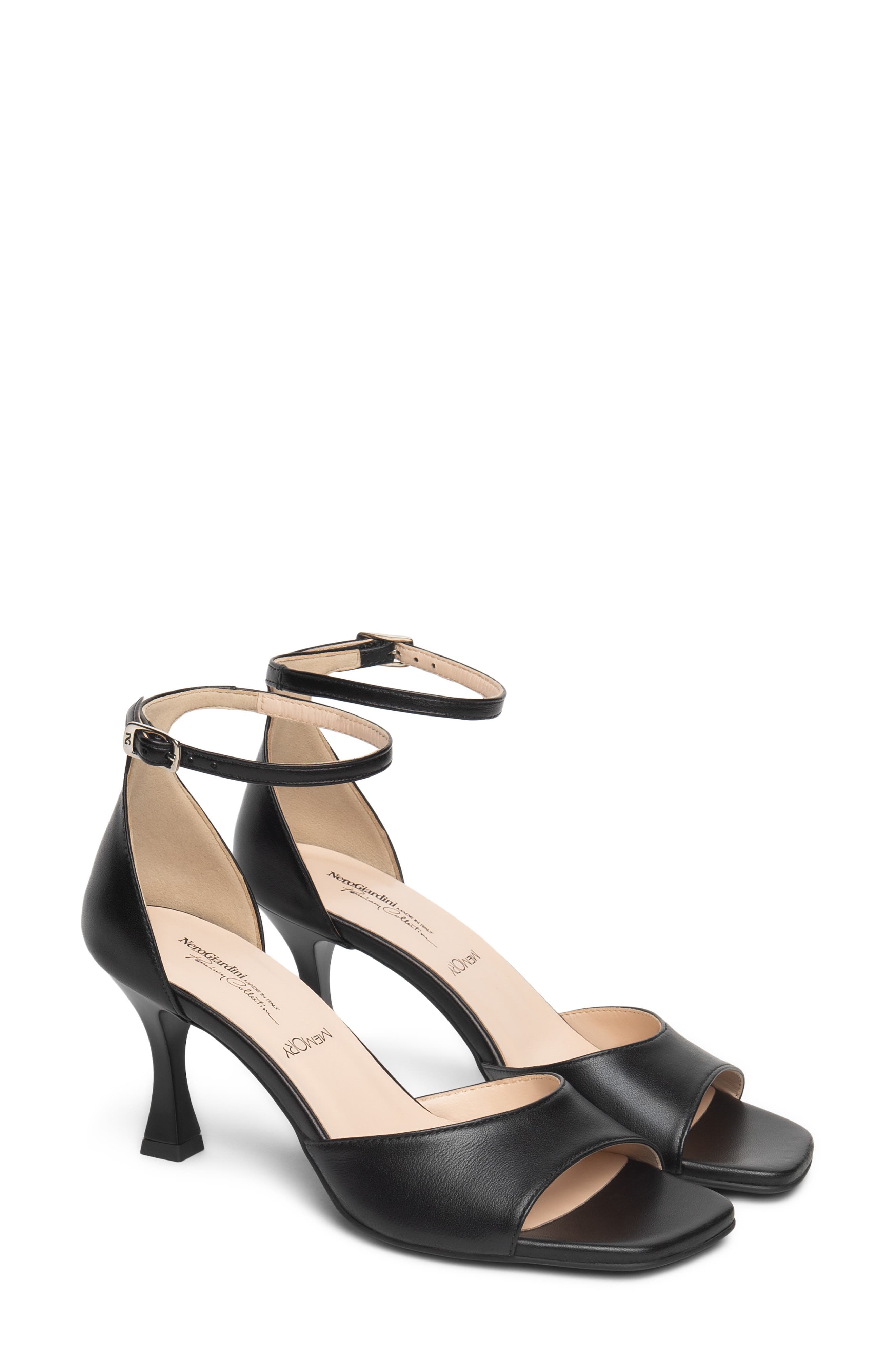 NeroGiardini Leather Ankle Strap Sandal, Main, color, Black