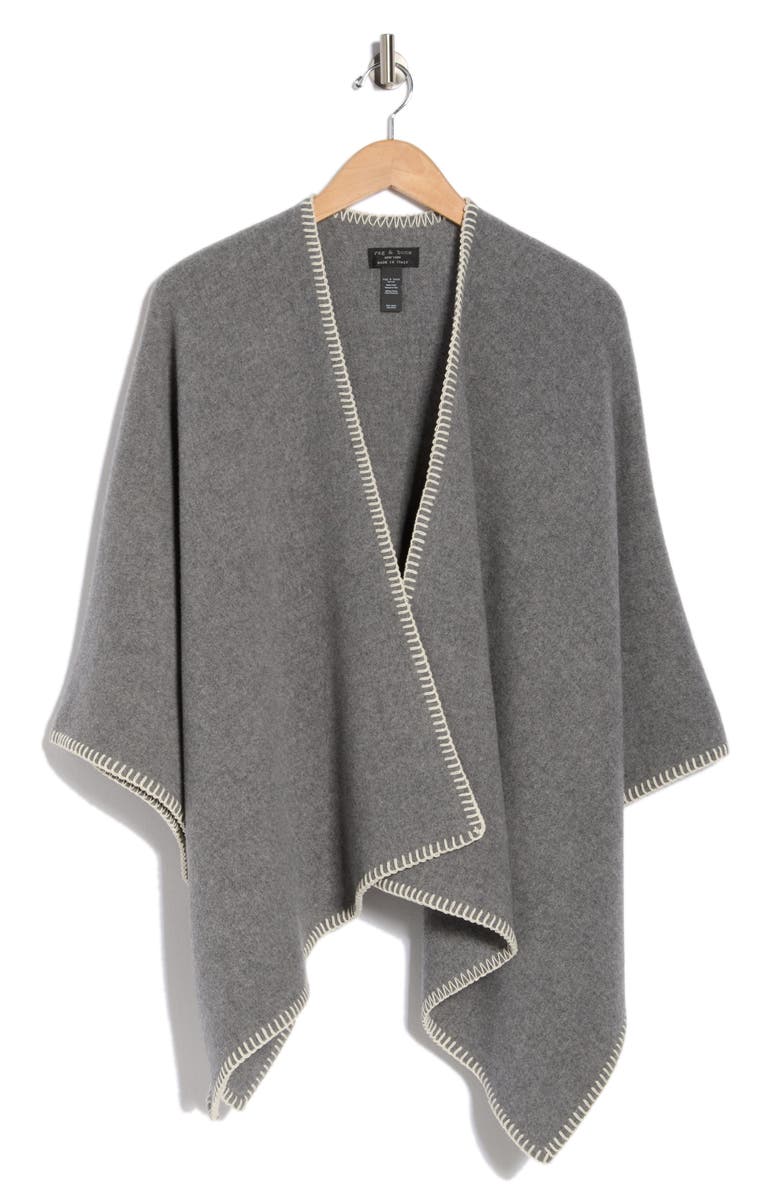 rag & bone Ingrid Blanket Stitch Wool Poncho, Alternate, color, Midgrey