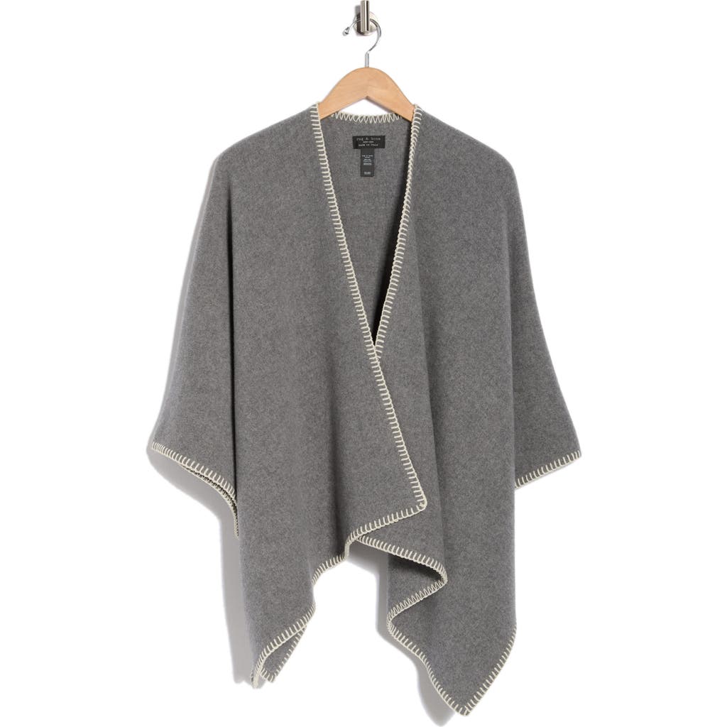 Rag & Bone Ingrid Blanket Stitch Wool Poncho In Gray