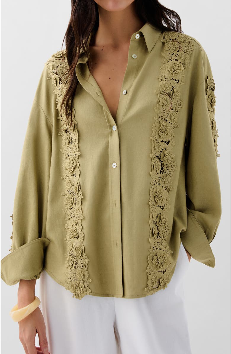 Scalpers Lace Shirt, Main, color, Khaki