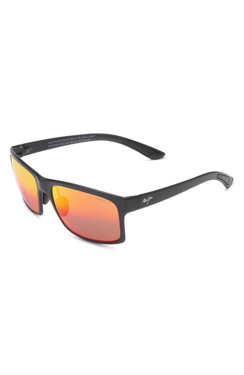 Maui Jim 58mm Polarized Square Sunglasses, Alternate, color, Black Black Lava